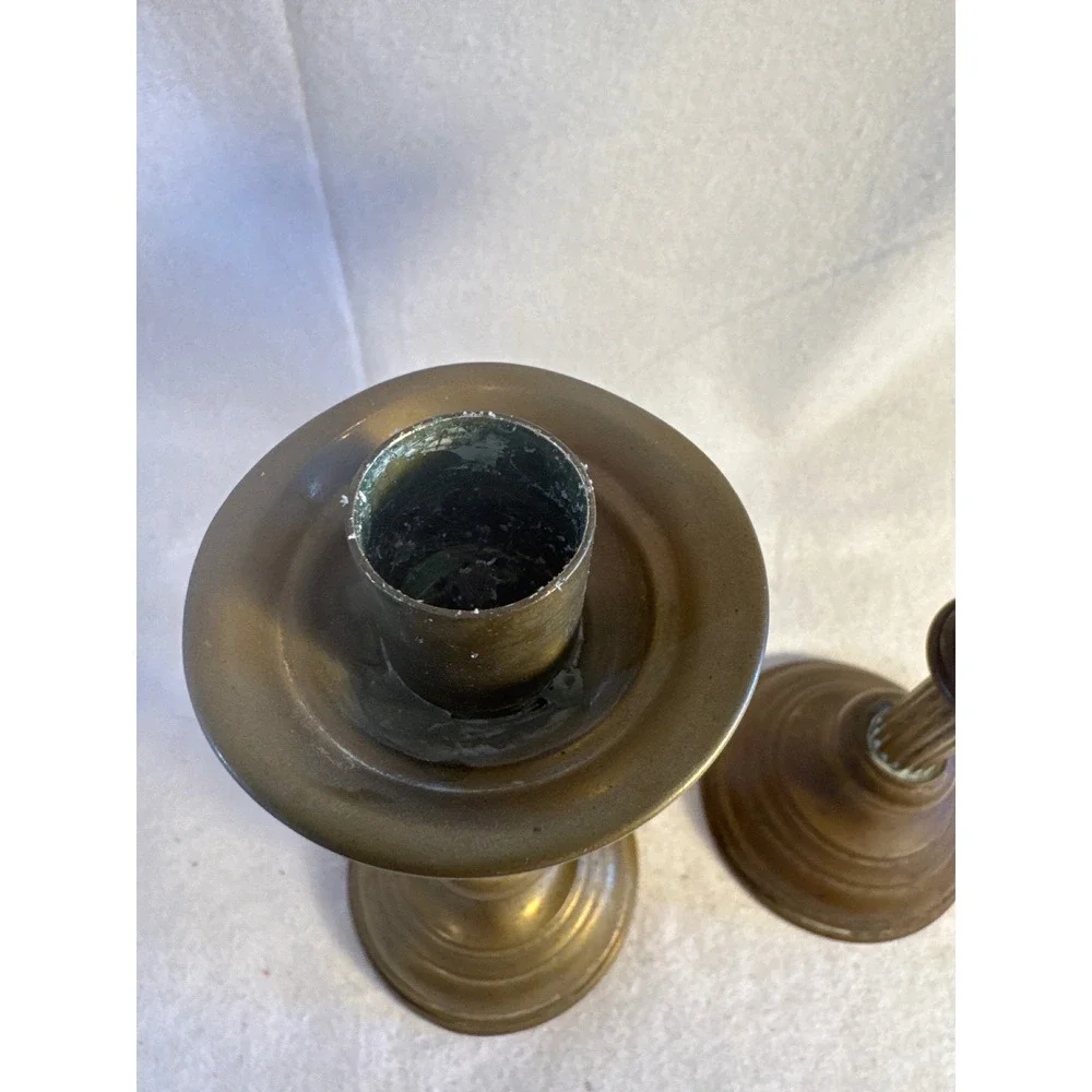 Vintage‎ Brass Candlestick Holders Pair Fluted Column Neoclassical Taper Set